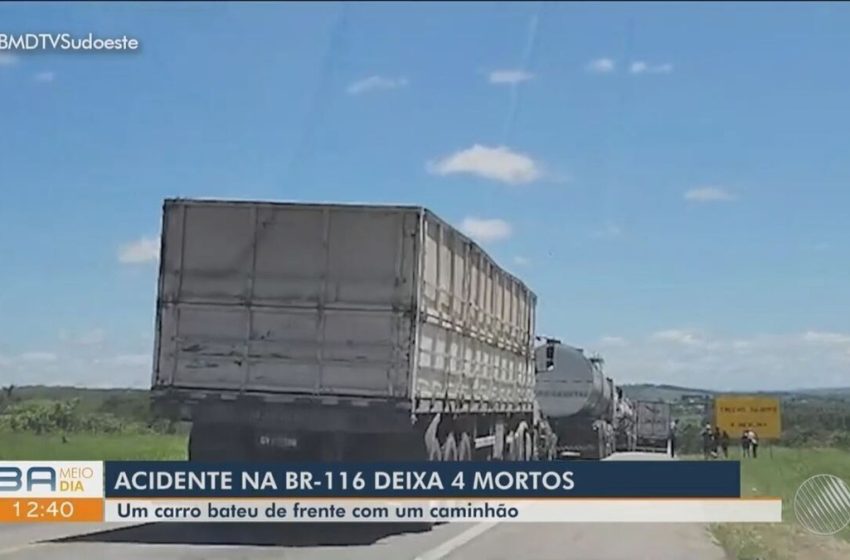  Pai, mãe, filho e cunhado morrem em acidente entre caminhão e carro na BA