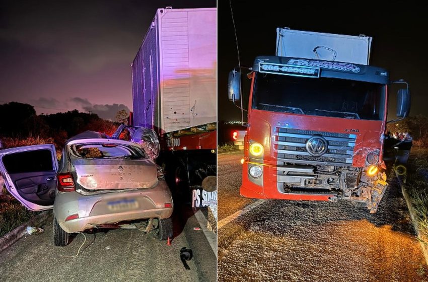  Homem morre e três pessoas ficam feridas em acidente entre caminhão e carro na BR-235 em Areia Branca